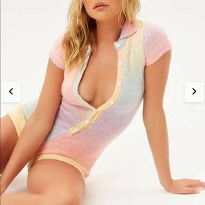 Frankie's Bikinis Rose Knit Romper Cotton Candy Size M NWOT